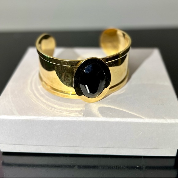Balmain Womens Gold Choker with Onyx Stone Open Cuff Bangle Bracelet OS - Picture 6 of 6